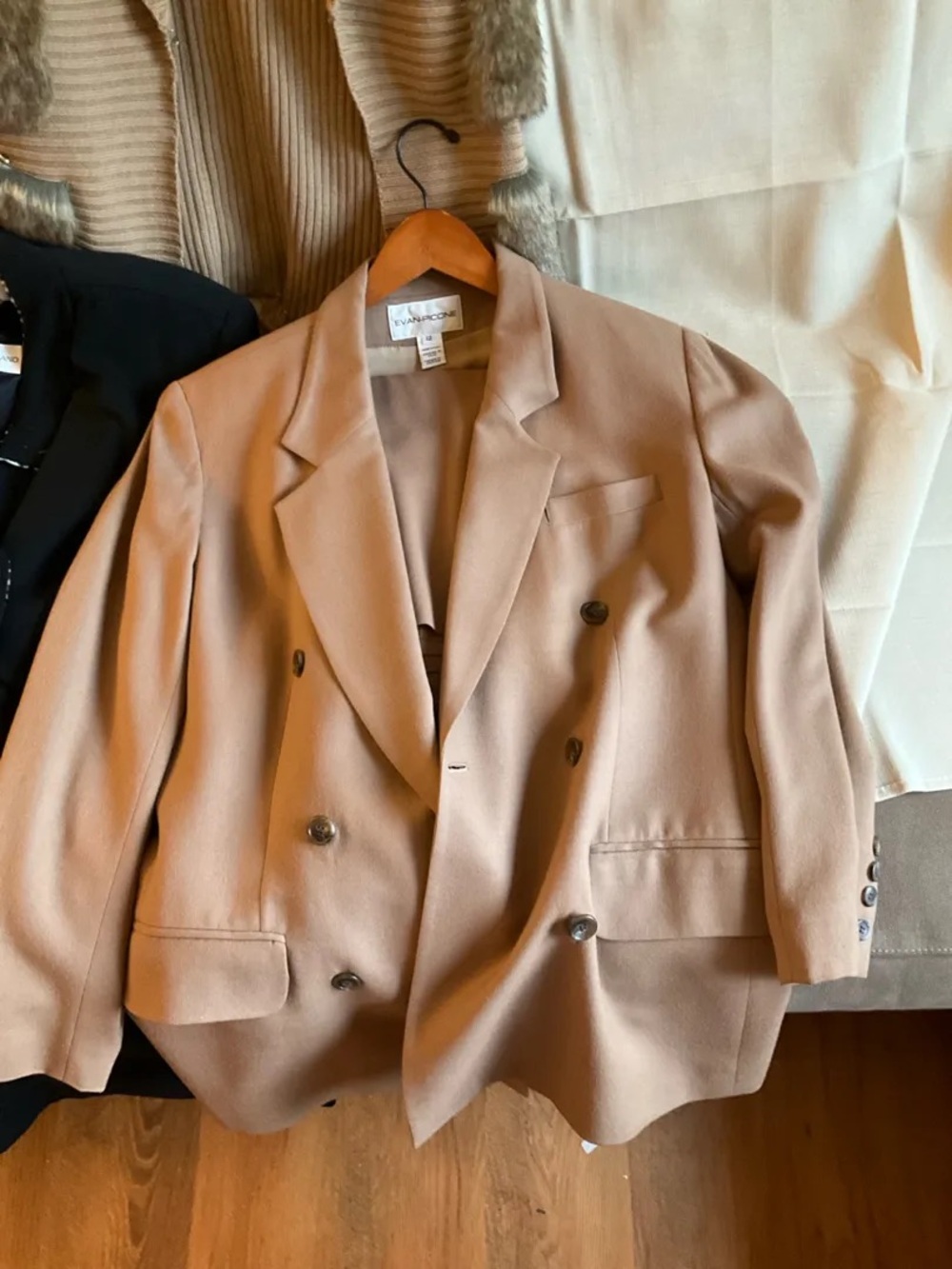 Evan Picone Double-Breasted Tan Blazer